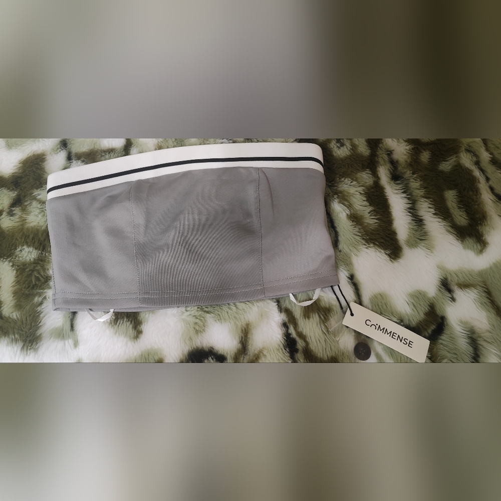 Commense Gray Strapless Top with White Trim